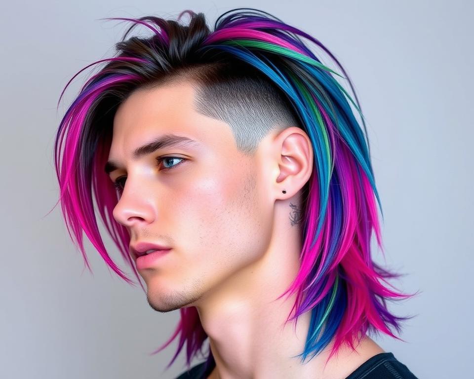 colorful hairstyle for mullet- fade