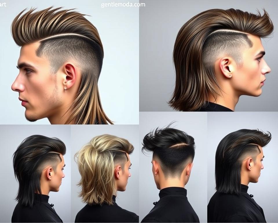 black shirt boys in mullet fade cut hairstyle