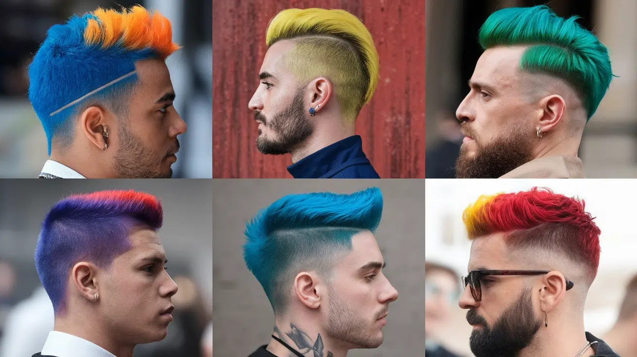 A collection of color block hairstyles for men