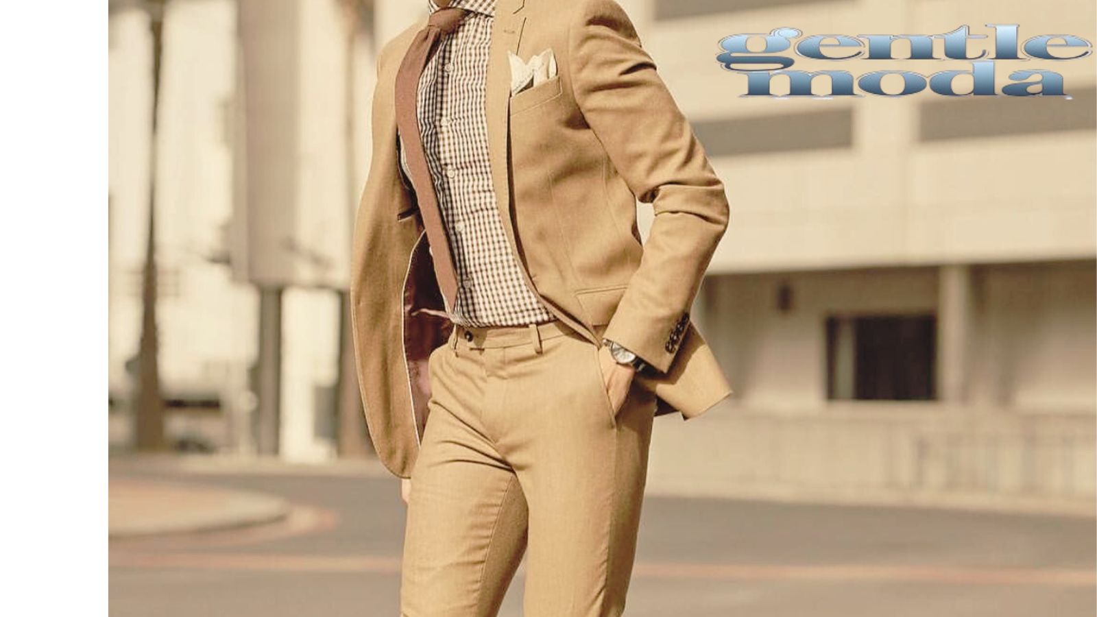 Men's khaki blazer outfit styled for a casual outdoor event, featuring a tailored khaki sport coat