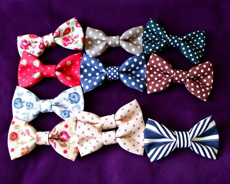 A collection of stylish butterfly bow ties displayed elegantly on a plush velvet background