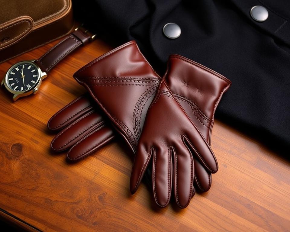 A stylish pair of brown leather gloves for men