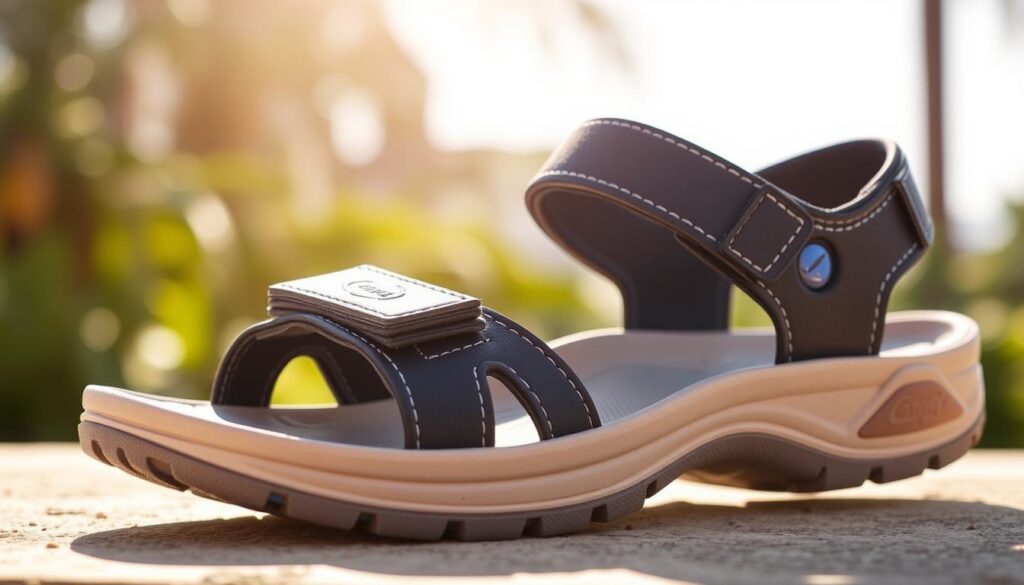 A pair of stylish men's Libiyi sandals with a cushioned footbed, lightweight straps, and a modern design