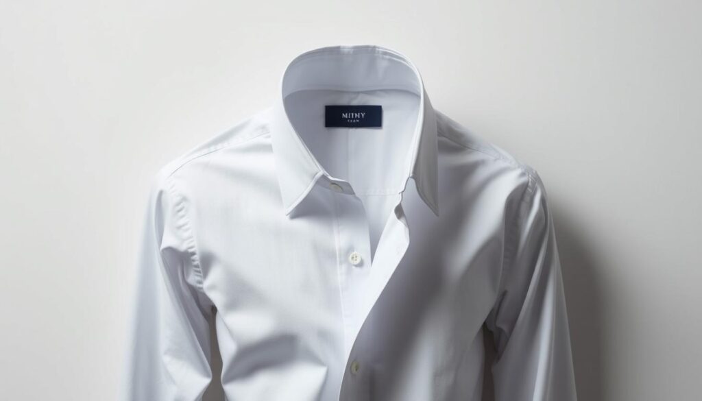 A stylish fitted point collar shirt, elegantly displayed on a minimalist background, showcasing its sleek silhouette and fine fabric details