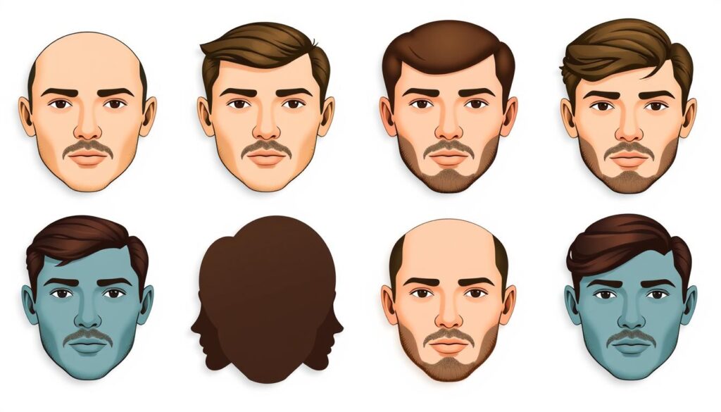 An artistic display of various male face shape