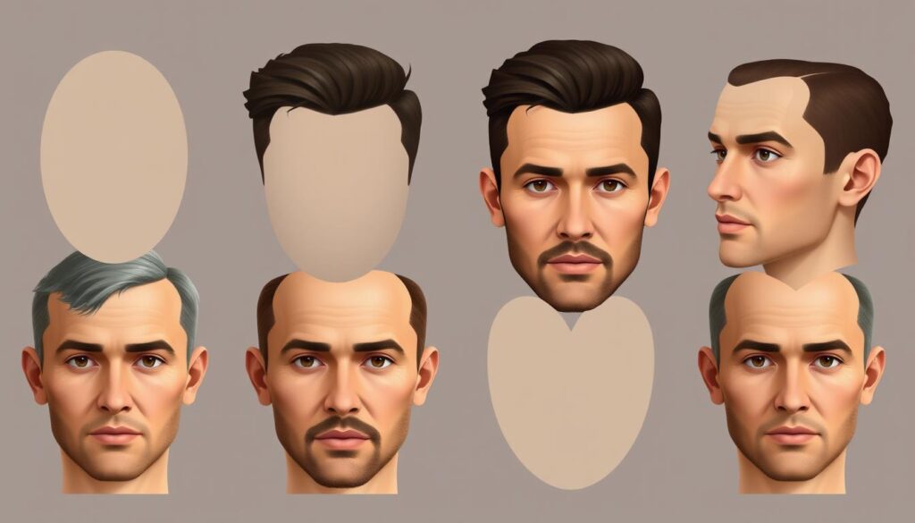 Various male face shapes displayed in a collage: