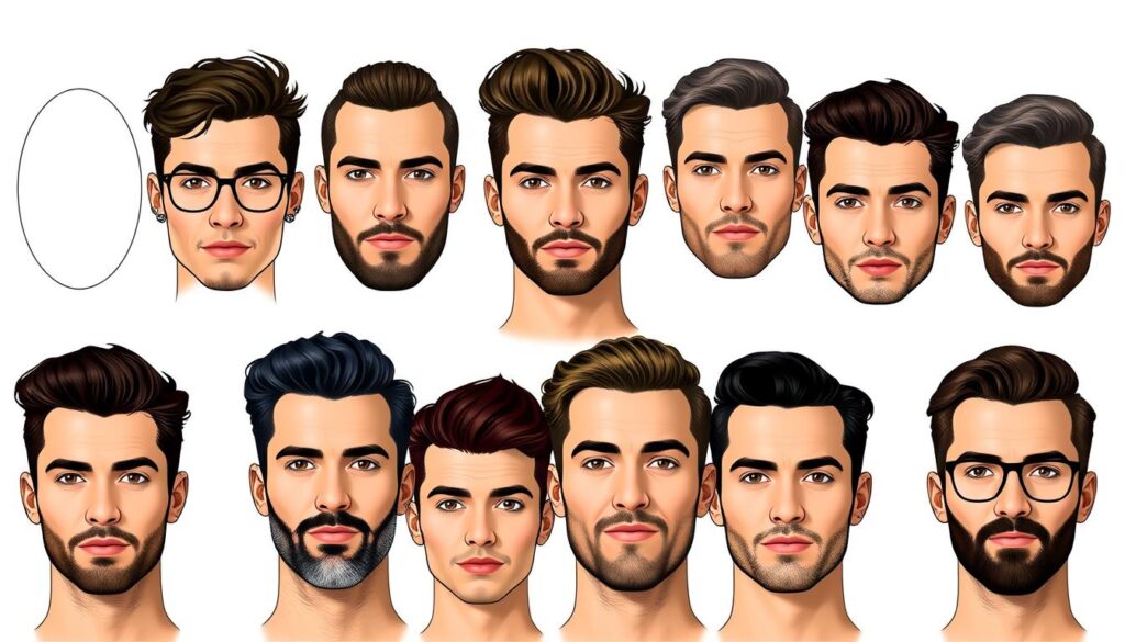 A diverse group of men showcasing various face shapes,