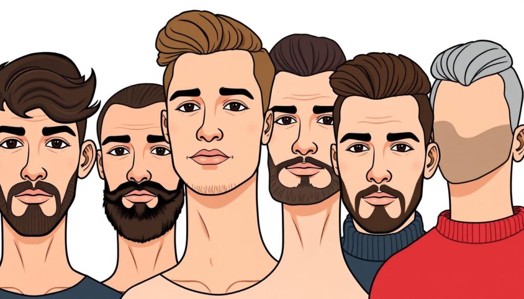 A close-up illustration of a diverse group of face shapes standing side by side