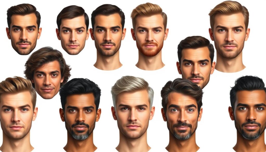 A collection of diverse male faces showcasing different face shapes