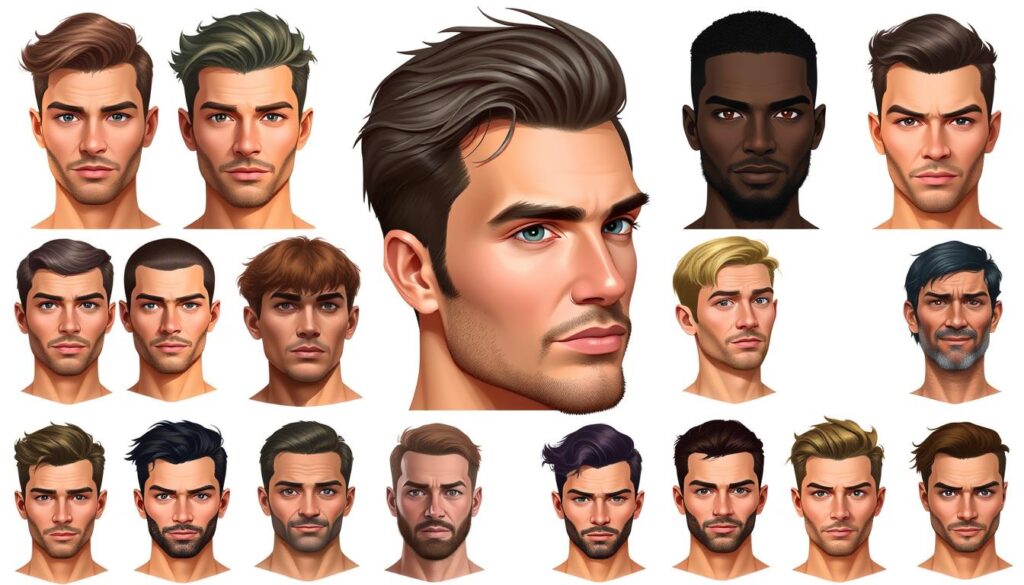 A collection of various male portraits showcasing different face shapes