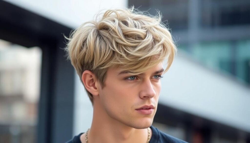 Stylish short shaggy hairstyle for men with fine hair, showcasing layered textures and volume