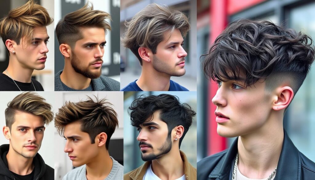 A collage of trendy short shaggy hairstyles for men