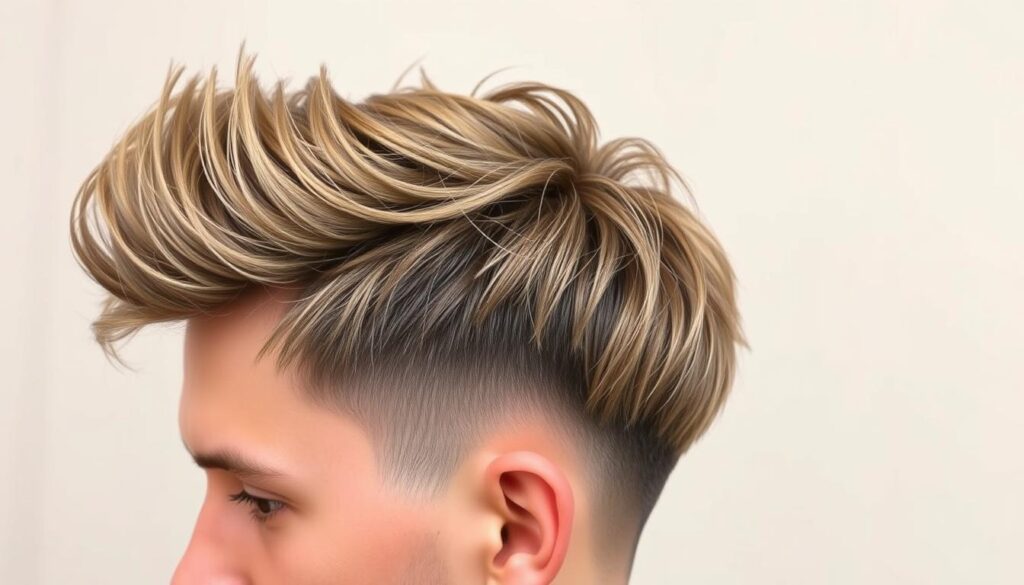 A stylish men's pixie cut with textured layers, showcasing variations in length and volume